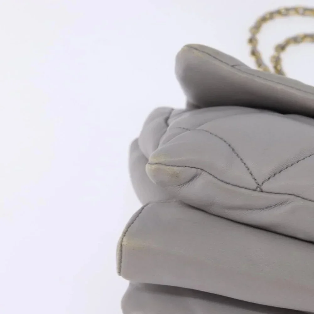 Salvatore Ferragamo Chain Vala Shoulder Bag Leather Gray Gold Auth 147515 - Picture 2 of 16